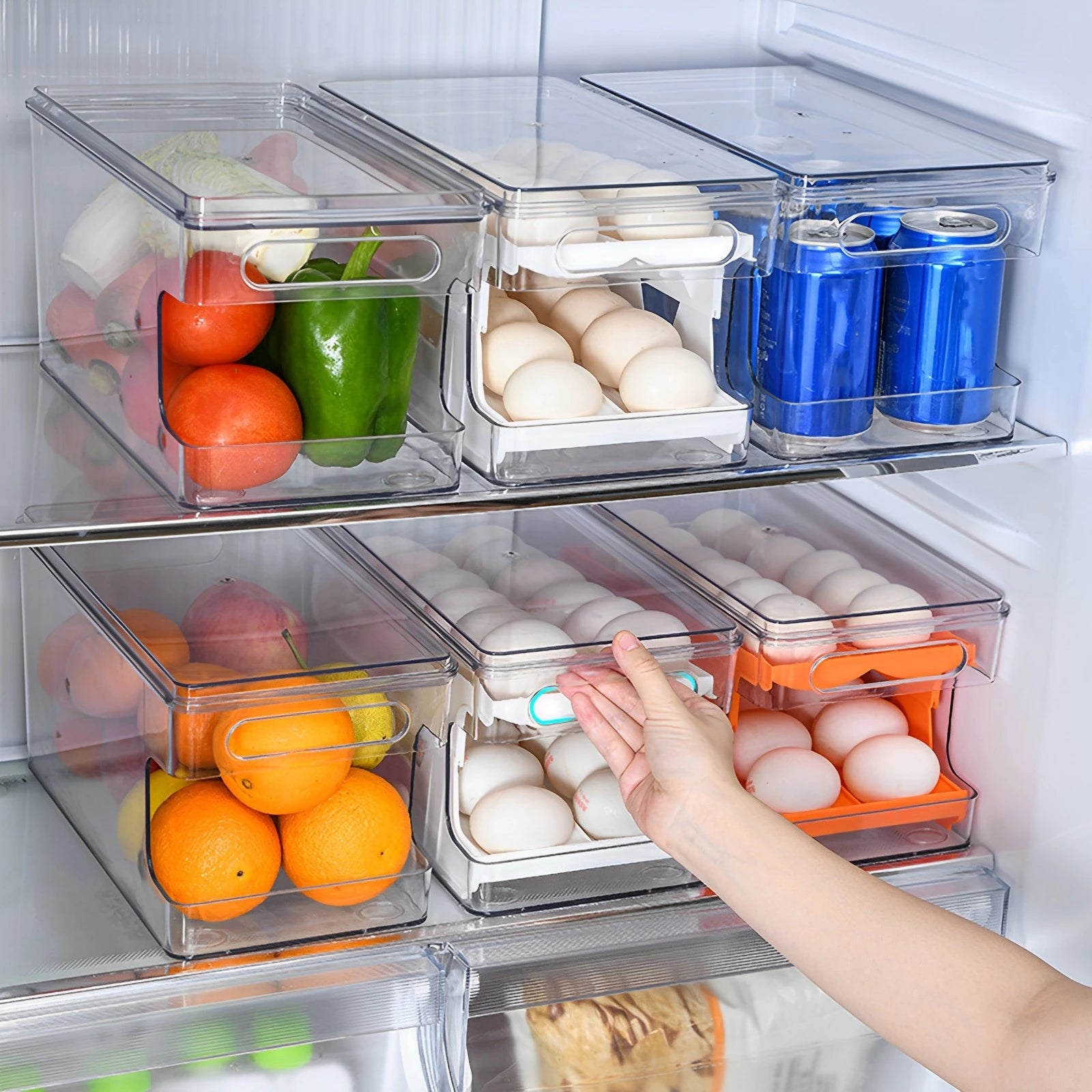 2-Layer 24-Egg Storage Container – Automatic Rolling Egg Holder Space-Saving Refrigerator Organizer