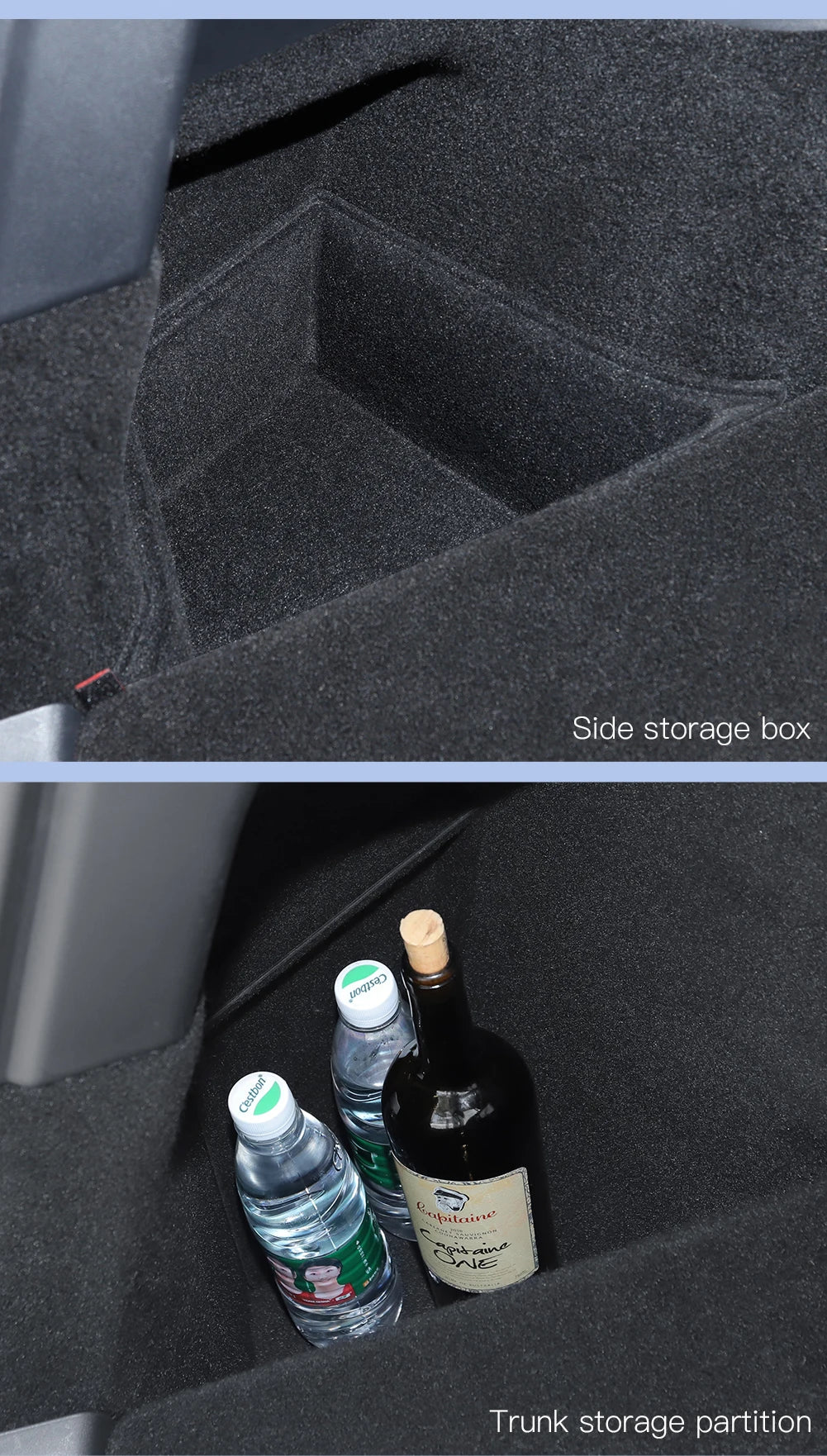 Trunk Side Storage Box Organizer for Tesla Model YL Flocking TPE Partition Storage Bin