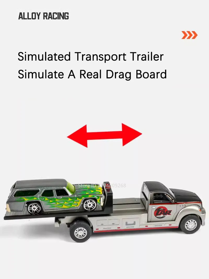 1:64 Scale Container Alloy Trailer Model Toy Car Diecast Metal Movable Joint Pull Back Engineering Vehicles Models Gifts for Boy