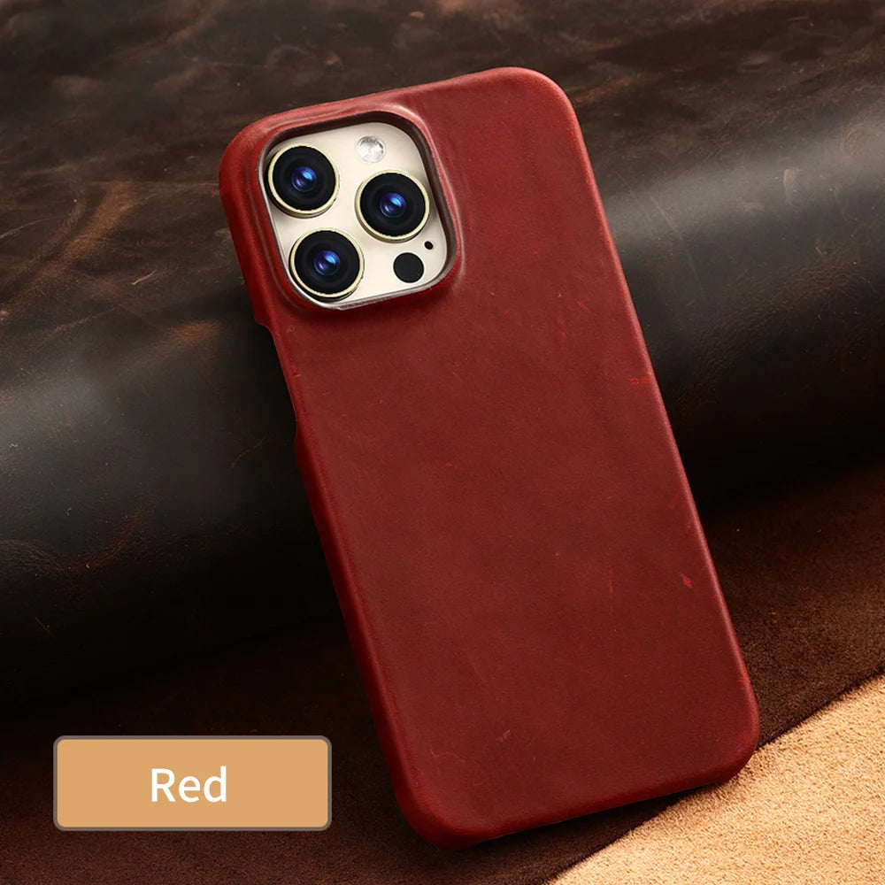 Retro Cowhide Phone Case for iPhone 16 15 14 Pro Max 16Pro 14Pro 15Pro Luxury Crazy Horse Genuine PULL-UP Leather Back Cover