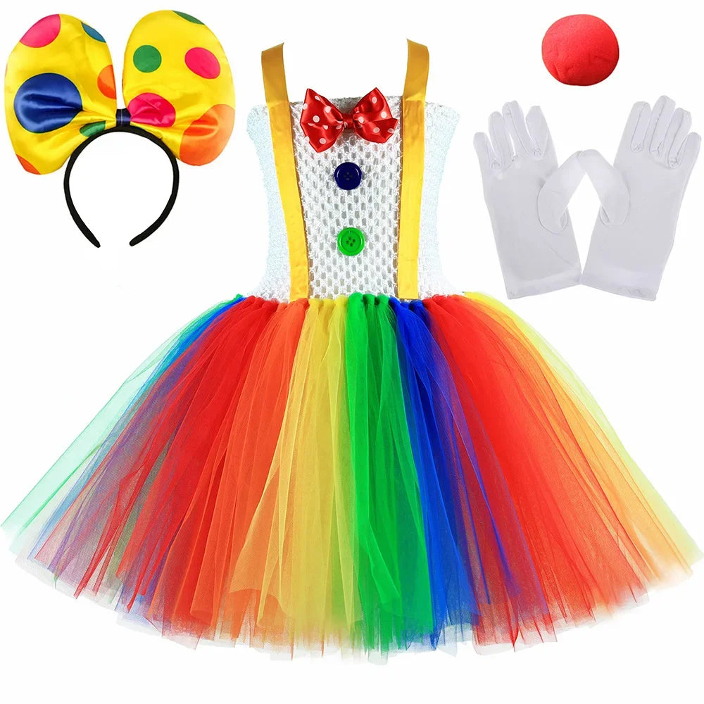 Funny Circus Clown Costume for Girls Carnival Party Dresses Naughty Joker Cosplay Halloween Costume for Kids Fancy Tutu Dress Up