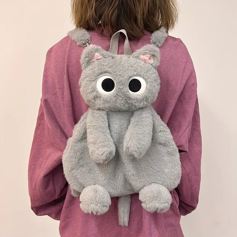 Kawaii Black Cat Plush Backpack Soft Shoulder Bag