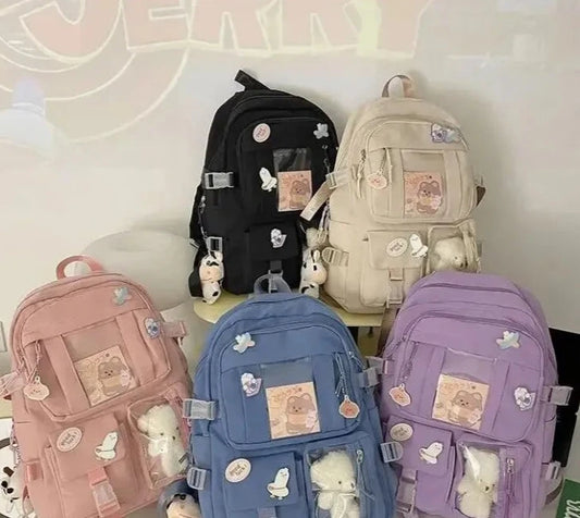 Popular Pink Purple Color Girls High School Student Backpack Bags