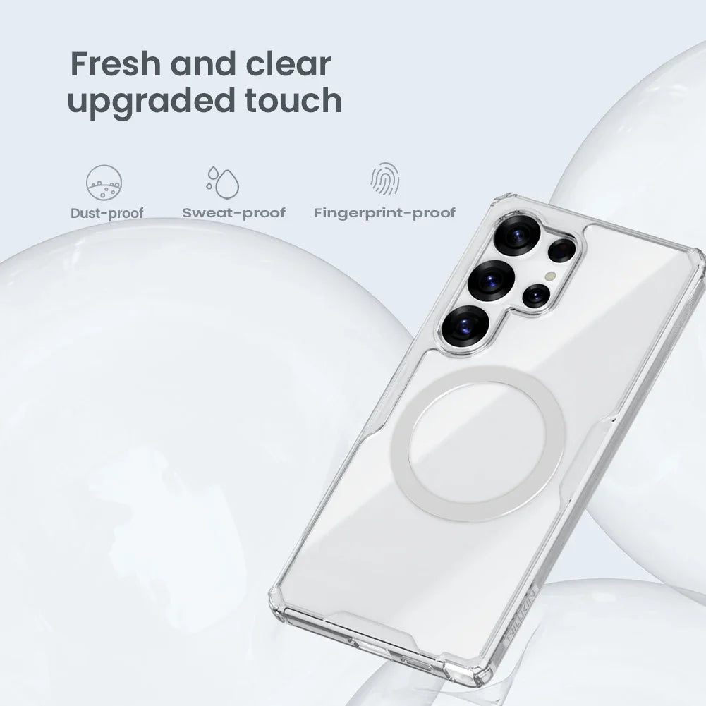 Nature Pro Magnetic Transparent Case for Samsung Galaxy S26 Ultra / S26 Plus / S25 Ultra / S24 Ultra – PC + TPU Frame Protective Cover