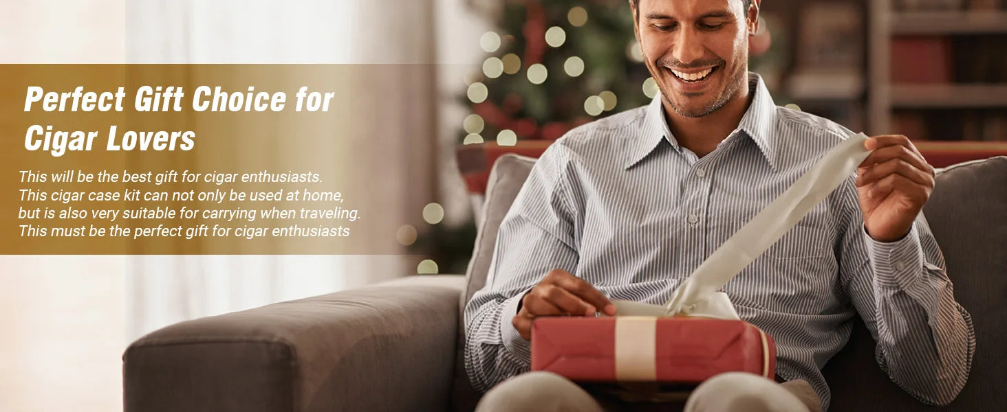 Travel Cigar Humidor with Cigar Lighter, Cedar Wood, V Cut Cutter, Portable Cigar Humidor with Humidifier & Hygrometer