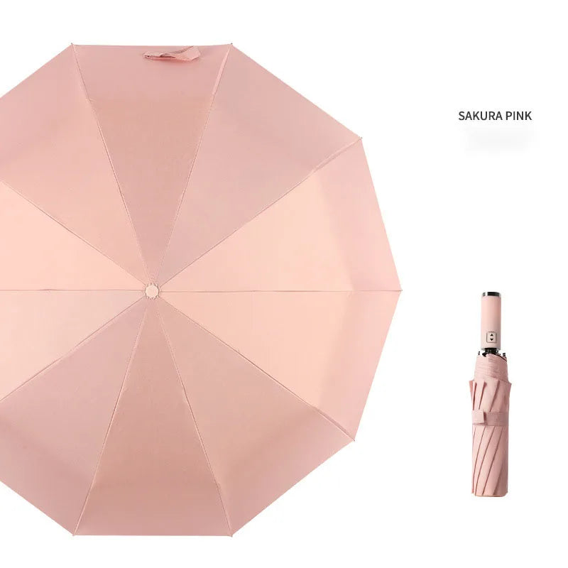 Automatic Folding Umbrella 10 Rib Windproof UV Protection Three Fold Compact Travel Umbrella Sun Rain Use