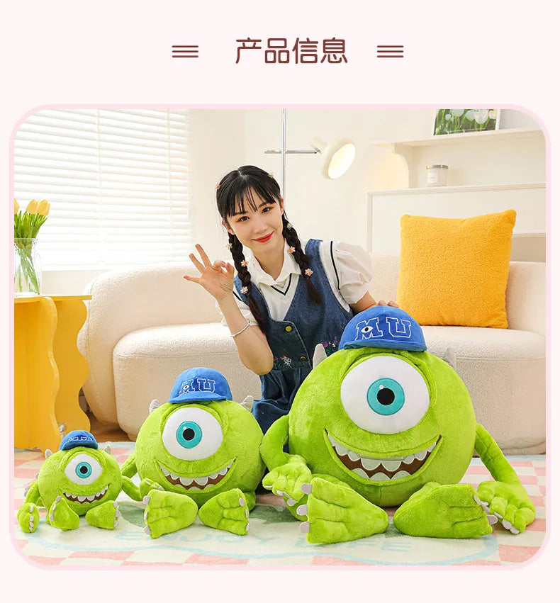 Kawaii Mike Plush Toy Big Eye Monster with Hat Cute Stuffed Doll for Kids Birthday Xmas Gift Soft Pillow Toy for Boys and Girls