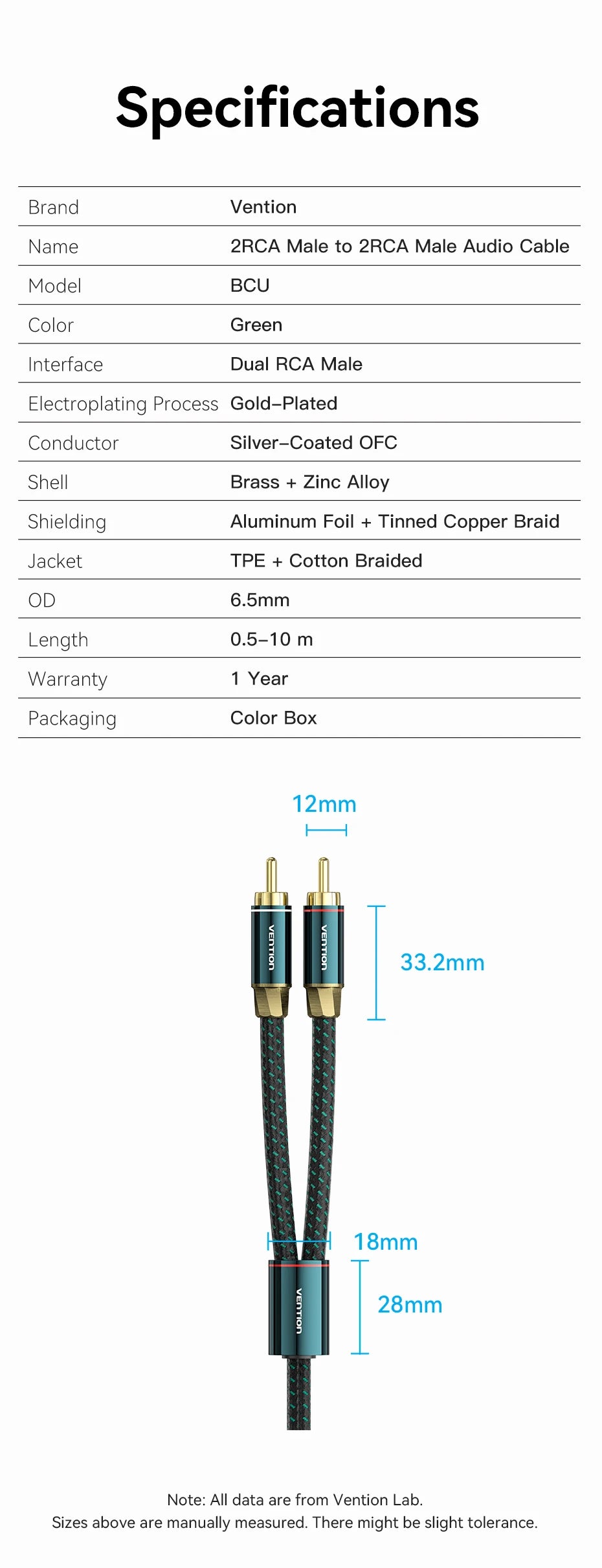 2RCA to 2RCA Audio Cable Hi-Fi Multi-layer Shield Cotton Braided RCA Cable For TV CD Player DVD Player Amplifier Speaker