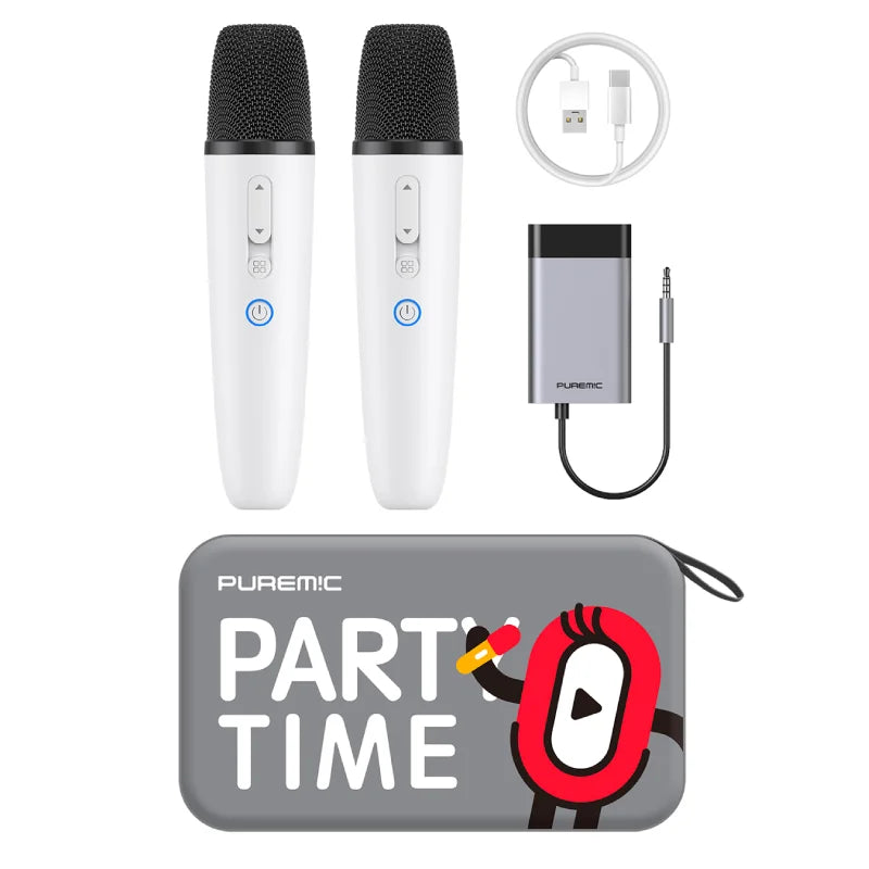 Tesla Karaoke Mic with Portable Bag, Wireless Mic with 8 Joy Effects, Rechargeable Mic with Type-C & Aux in Receiver