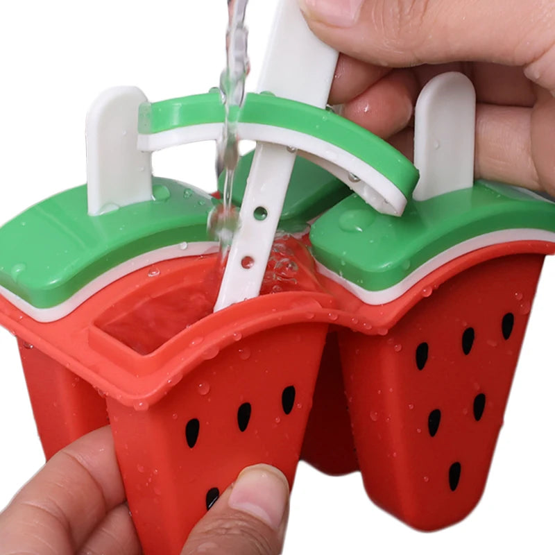 4pcs/set Watermelon Shape Ice Cream Mold with Handle DIY Ice Popsicle Mold for Fruits Juice Milk Kitchen Ice Tray Maker Tools