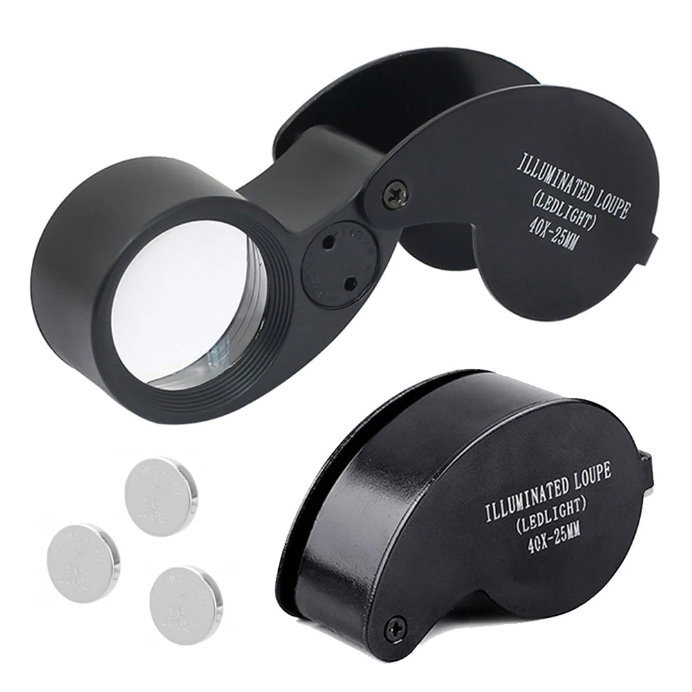 40X LED Foldable Jewelry Loupe 25mm Pocket Magnifier