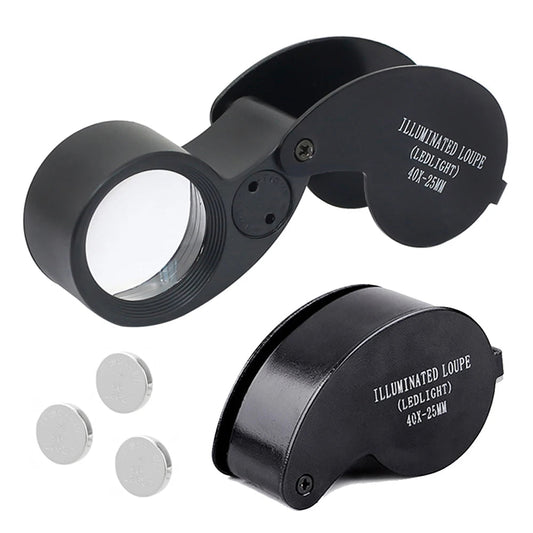 40X LED Foldable Jewelry Loupe 25mm Pocket Magnifier