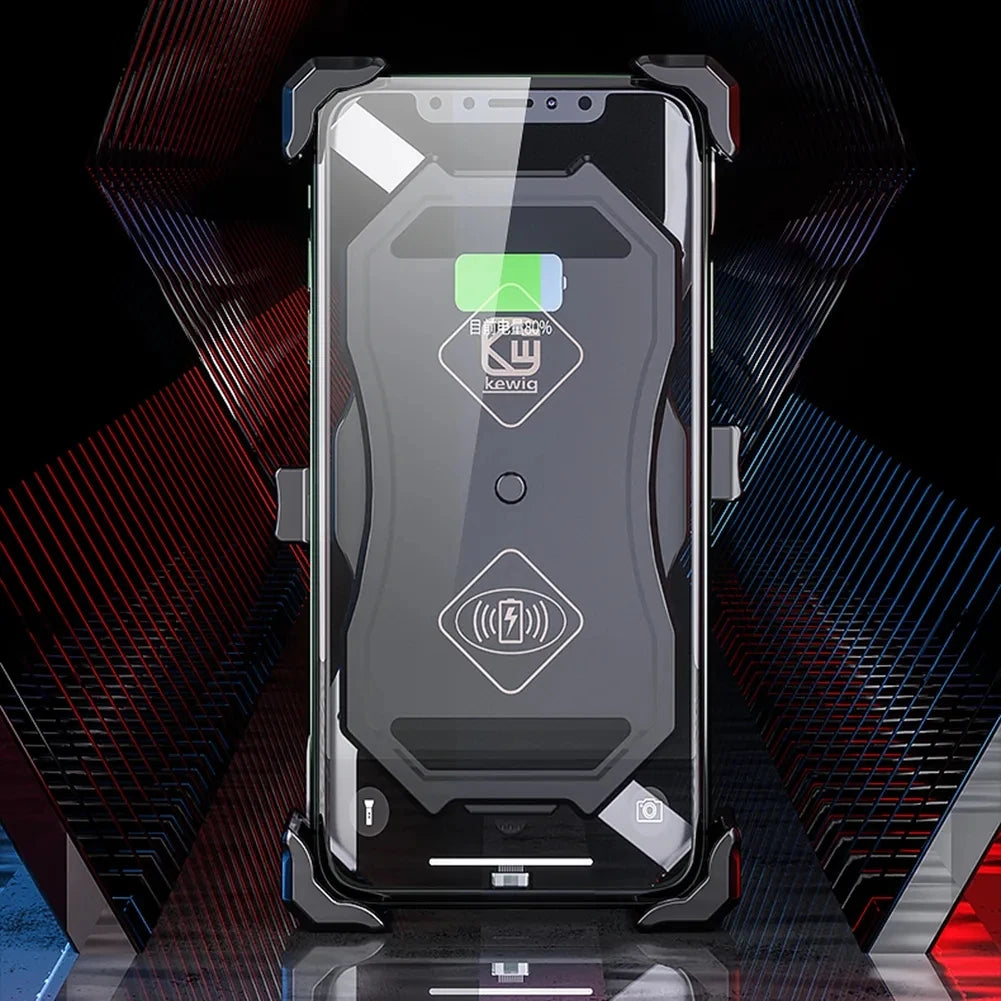 Motorcycle Fork Stem Wireless Charger 15W Qi/USB Quick Charge Phone Holder Handlebar Mirror Mount with 1" Ball for 3.5"-6.8"