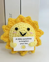 3 Pcs Funny Positive Crochet Sunshine Doll Desktop Ornament Handmade Cheer Emotional Support Positive Sun with Card Home Party Decor