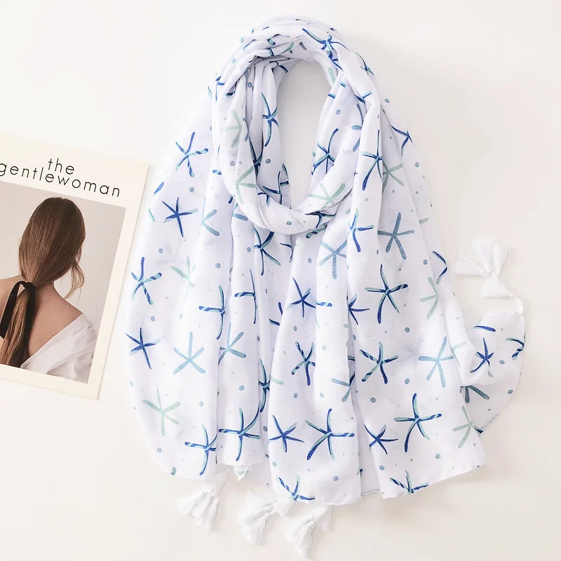 Beige Coffee Scarf Luxury Thin Women Scarves Spring Floral Hijab Veils Soft Cotton Shawl Wrap Tassel Viscose Muslim Woman Hijab