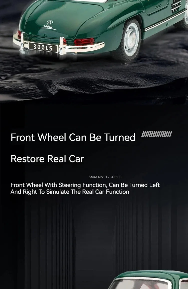 1:32 500K 300SL Vintage Car Model Toy Shock Absorption Alloy Diecast Vehicle Models Sound Light Pull Back Collection Gifts