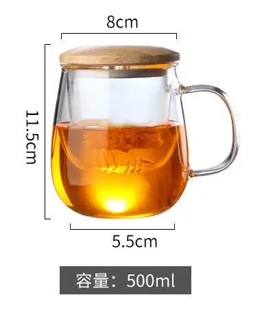 Creative Glass Tea Infuser Cup With Filter Transparent Flower Teacup  Handle Bamboo Lid Heat-resistant Fruit Tea Mug Drinkware