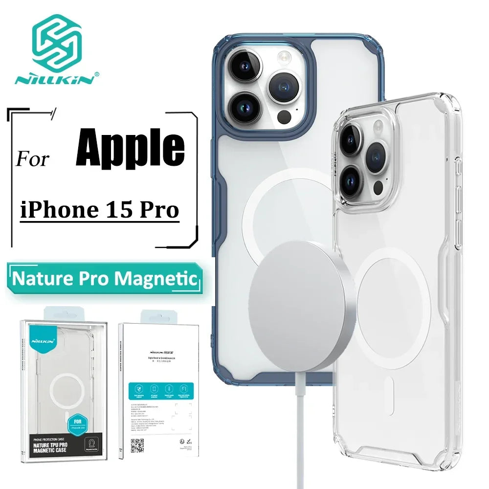 Nature Pro Case For iPhone 15 Pro Case Magnetic Ultra Thin Luxury Soft TPU Transparent Airbag Shockproof Back Cover