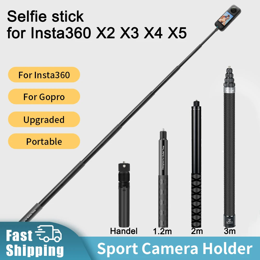 Invisible Selfie Stick and Bullet Time Handle Bundle for Insta360 X5 X4 X3 GO 3S Ace Pro