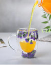 Double Wall Glass Coffee Mugs Double Insulated Glass Cup 350ml Flower Design