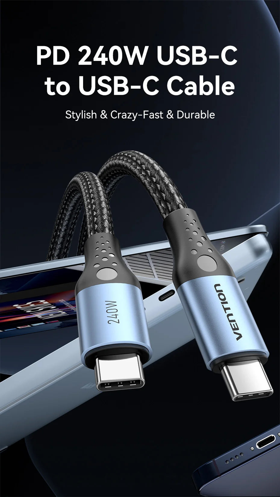 240W USB C to Type C Cable PD3.1 Fast Charging USB C to C Data Cable for MacBook iPhone 16 15 Samung Fast Charging Wire