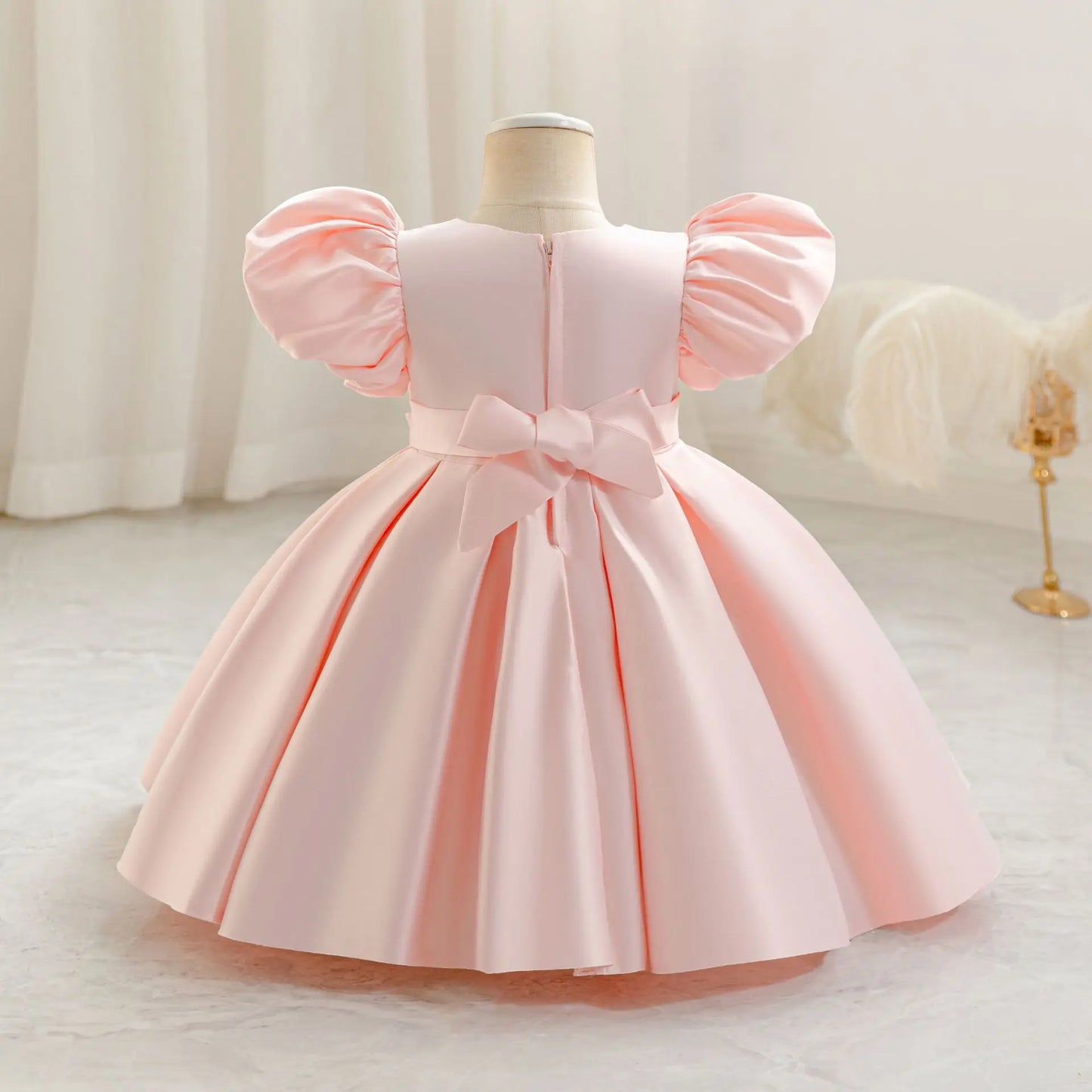 Baby Princess Party Dress with Bow and Bubble Sleeves