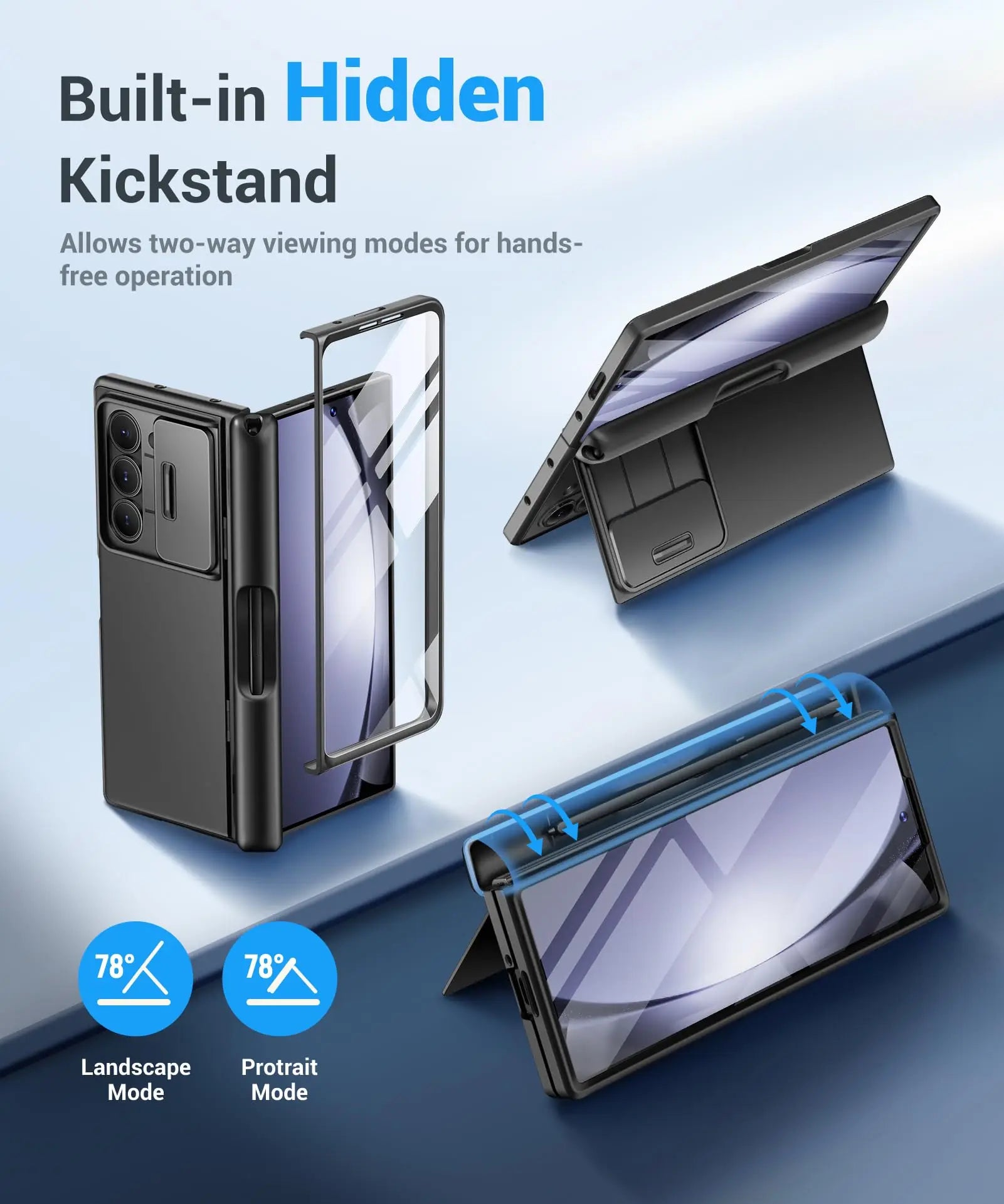 Big Stand For Z Fold 5 Case with Slide Camera Cover Built-in HD Screen Protector Full Body Heavy Duty Shockproof Slim Phone Case