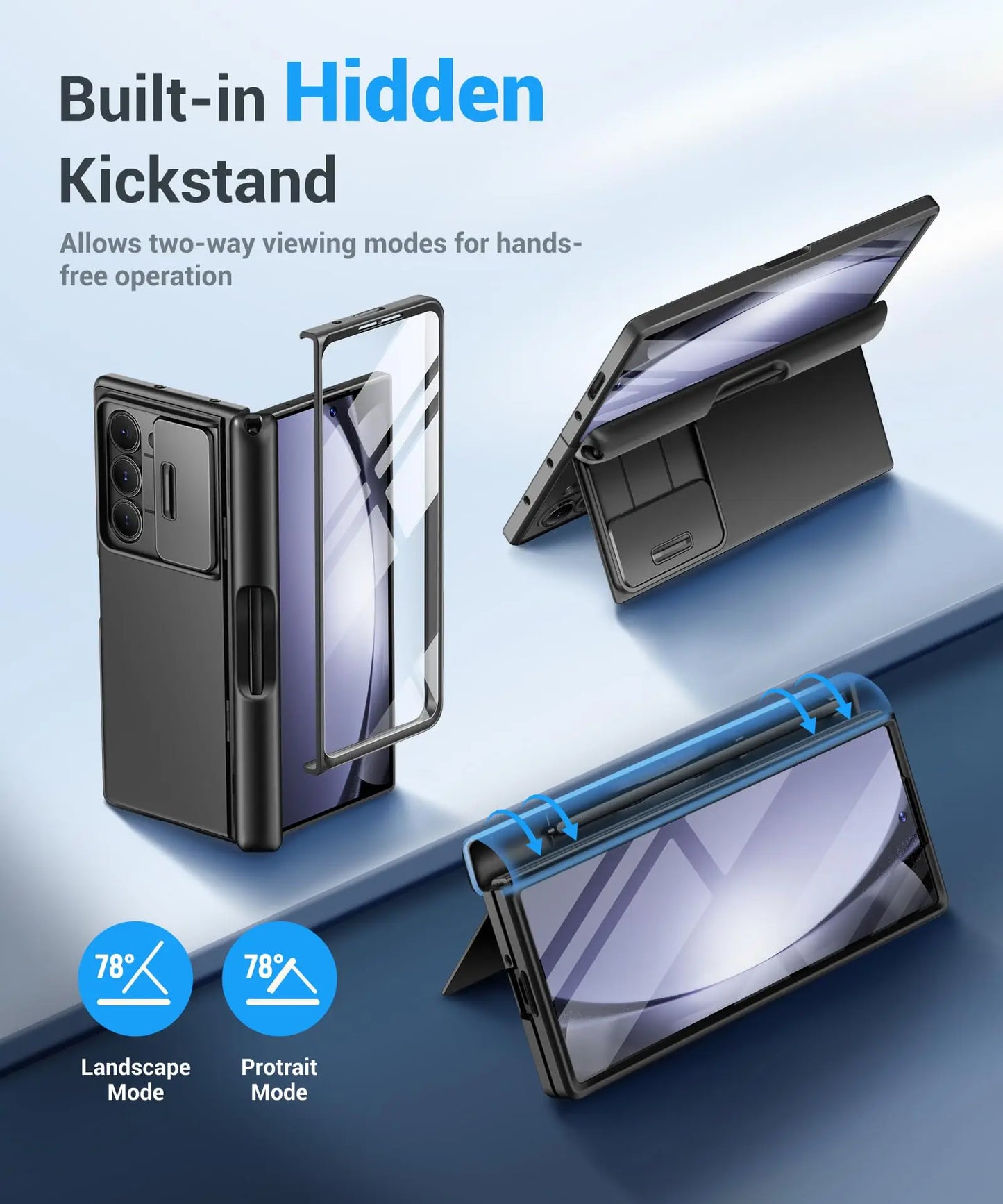 Big Stand For Z Fold 5 Case with Slide Camera Cover Built-in HD Screen Protector Full Body Heavy Duty Shockproof Slim Phone Case