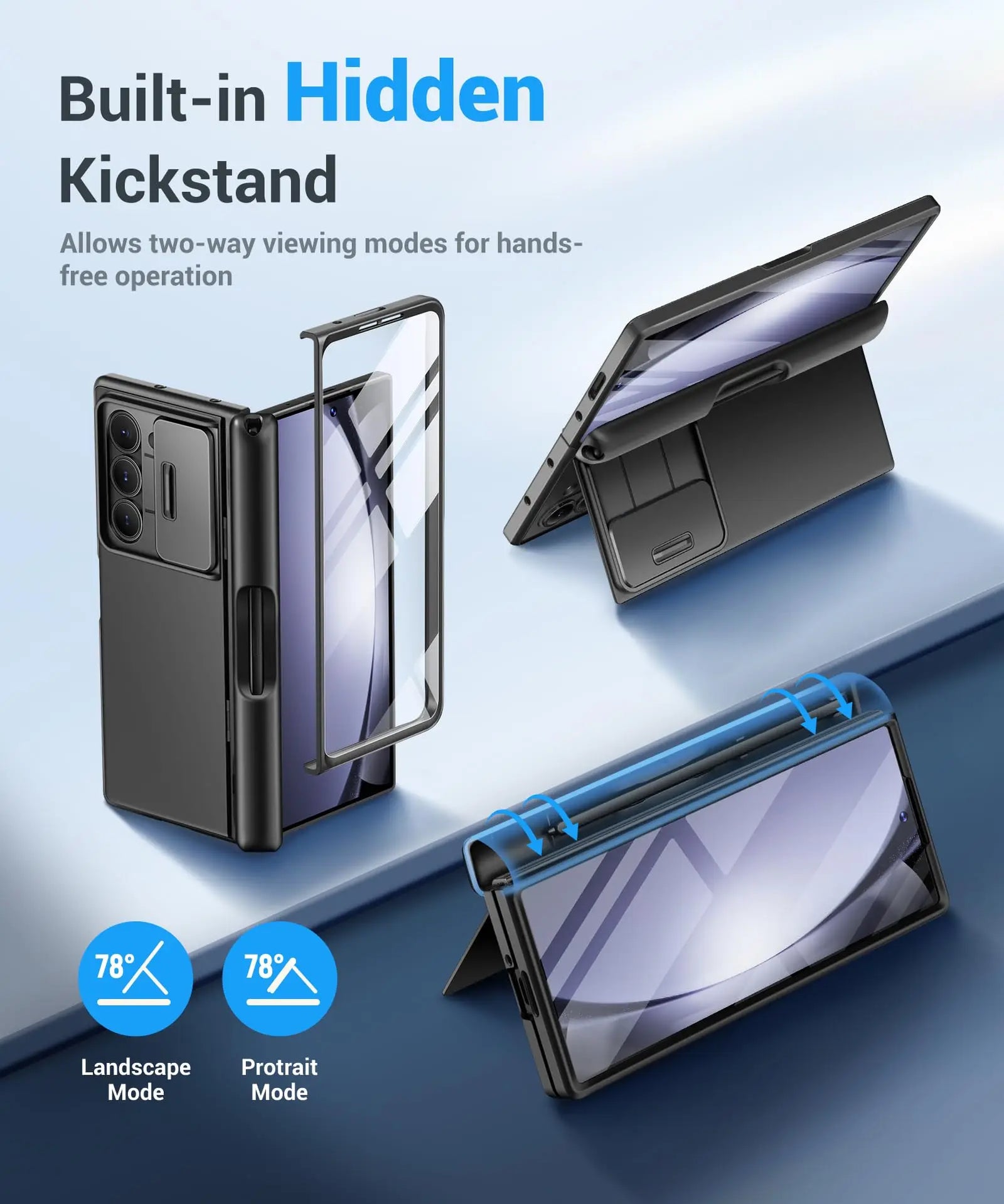 Big Stand For Z Fold 5 Case with Slide Camera Cover Built-in HD Screen Protector Full Body Heavy Duty Shockproof Slim Phone Case