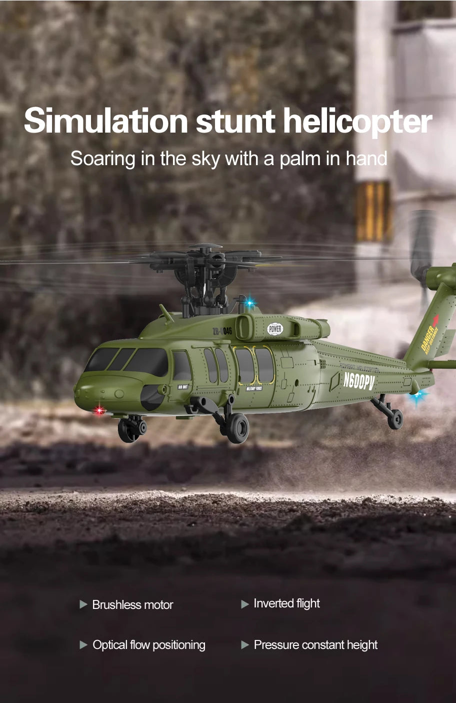Remote Control Black Hawk Helicopter With Optical Flow Positioning