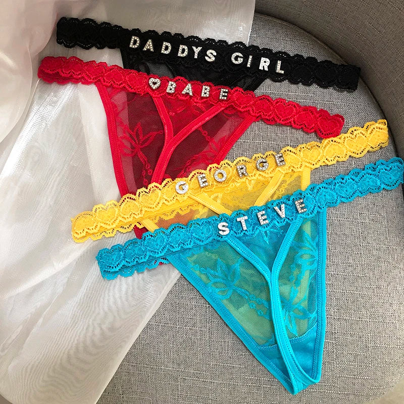 Custom Thong Name Crystal Letter Women Underwear Customized personalised G-String Panties tanga