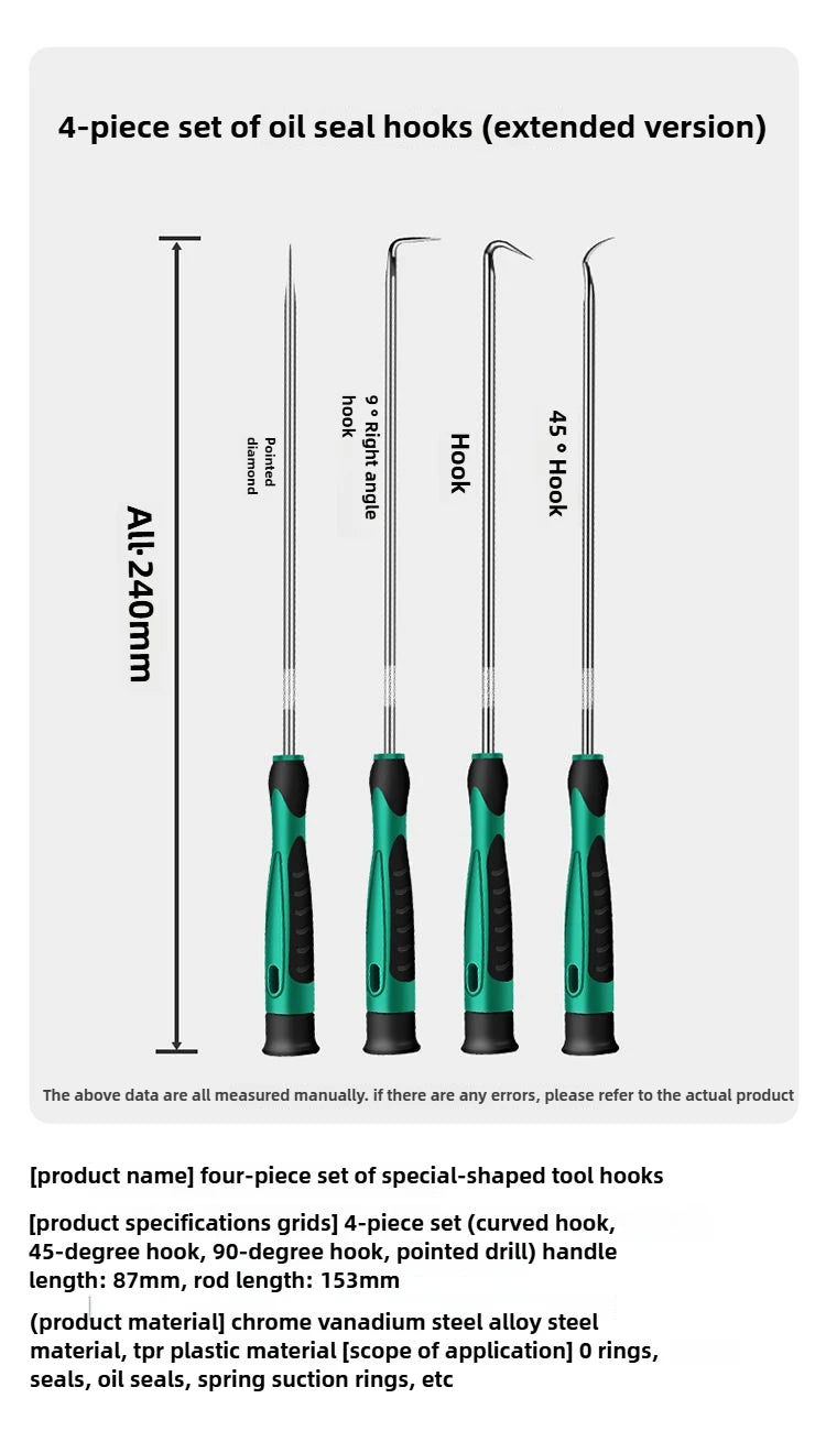Car Auto Vehicle Oil Seal Screwdrivers Set O-Ring Seal Gasket Puller Remover Pick Hooks Tools Sealing Repair Tools 16cm 4Pcs