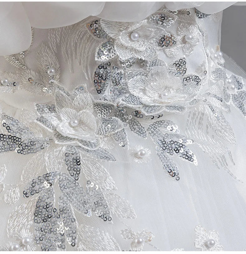 Luxury Off-Shoulder Gown with Train for Girls  Tulle Dress for Fashion Walk Show & Pageants