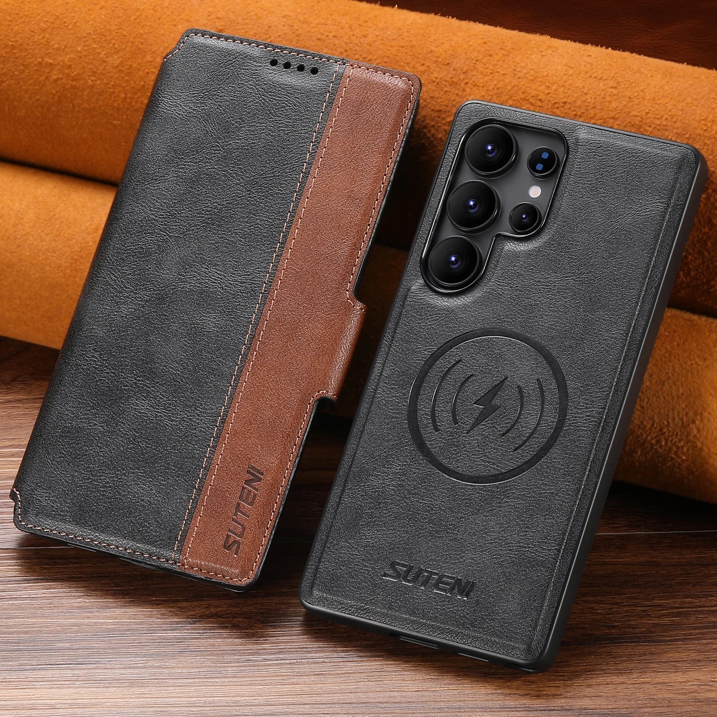 Magnetic Flip Wallet Case with Card Holder & Stand for Samsung Galaxy S26 Ultra / S25 / S24 / S23 – Faux Leather Wireless Charging Cover