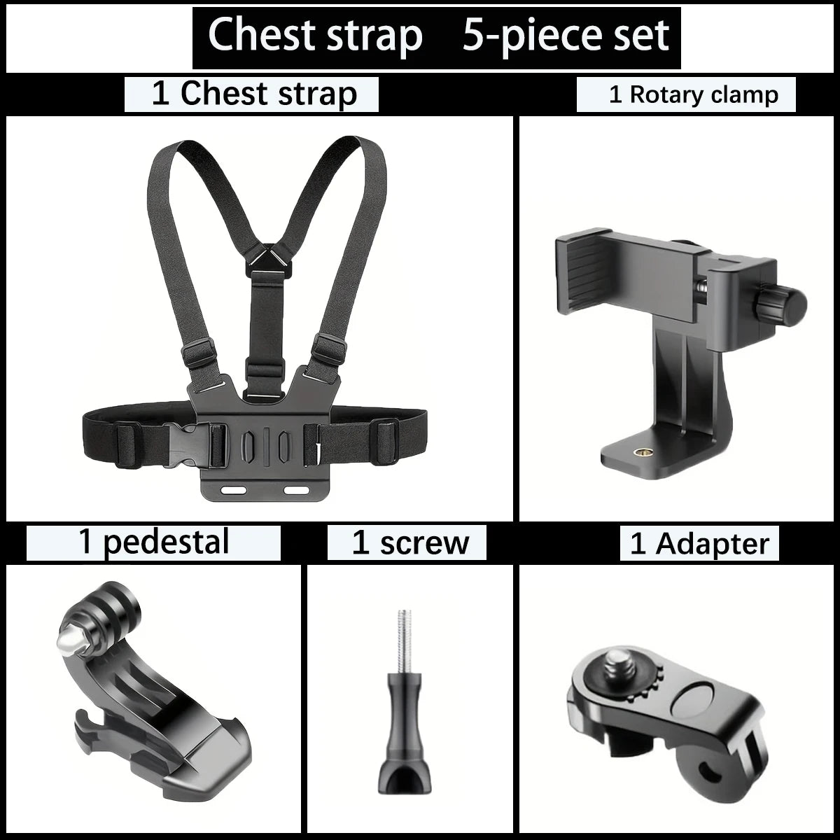 Adjustable Headband and Chest Mount Strap Holder for Mobile Phones and Action Cameras Compatible with GoPro DJI and More Hands Free Shooting Accessory