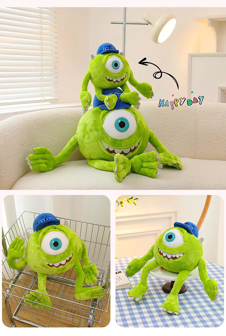 Kawaii Mike Plush Toy Big Eye Monster with Hat Cute Stuffed Doll for Kids Birthday Xmas Gift Soft Pillow Toy for Boys and Girls