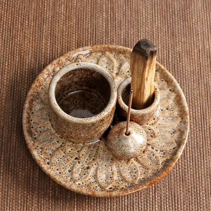 Ceramic Palo Santo Sticks Holder 4 in 1 Incense Burner Sage Holder Incense Holder Ash Catcher Tray for Meditation Yoga Room