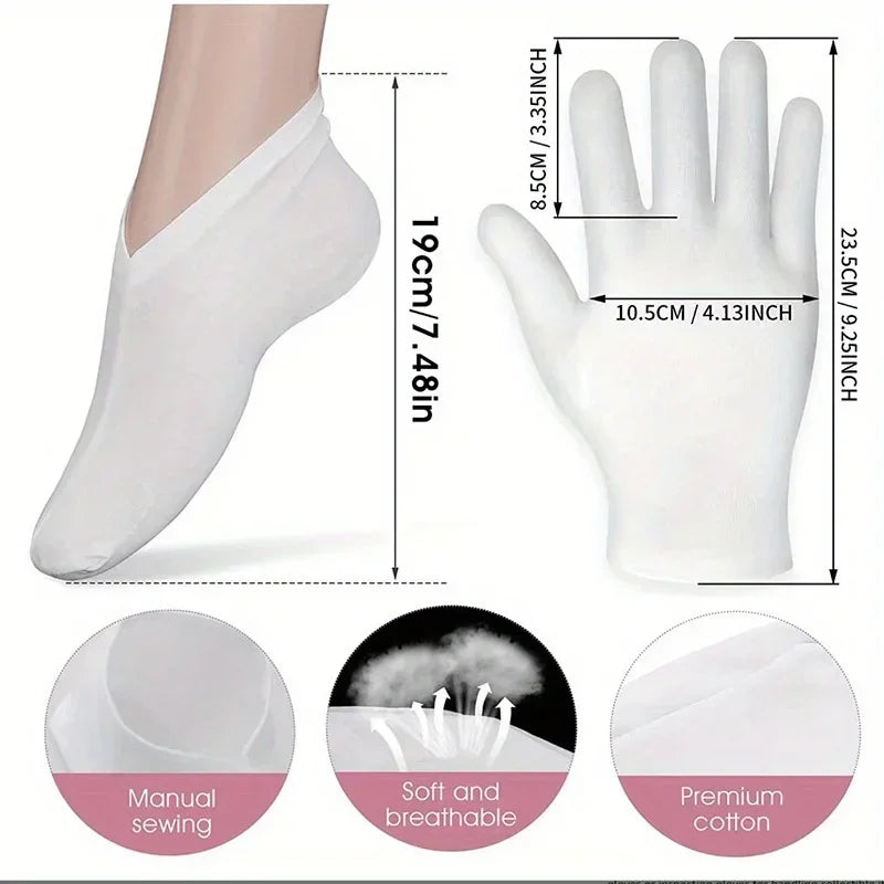 Moisturizing Gloves&Socks Bedtime Spa Socks Soft Cotton Lotion Locking Glove for Dry Cracked Hand Foot Exfoliating Care Tools