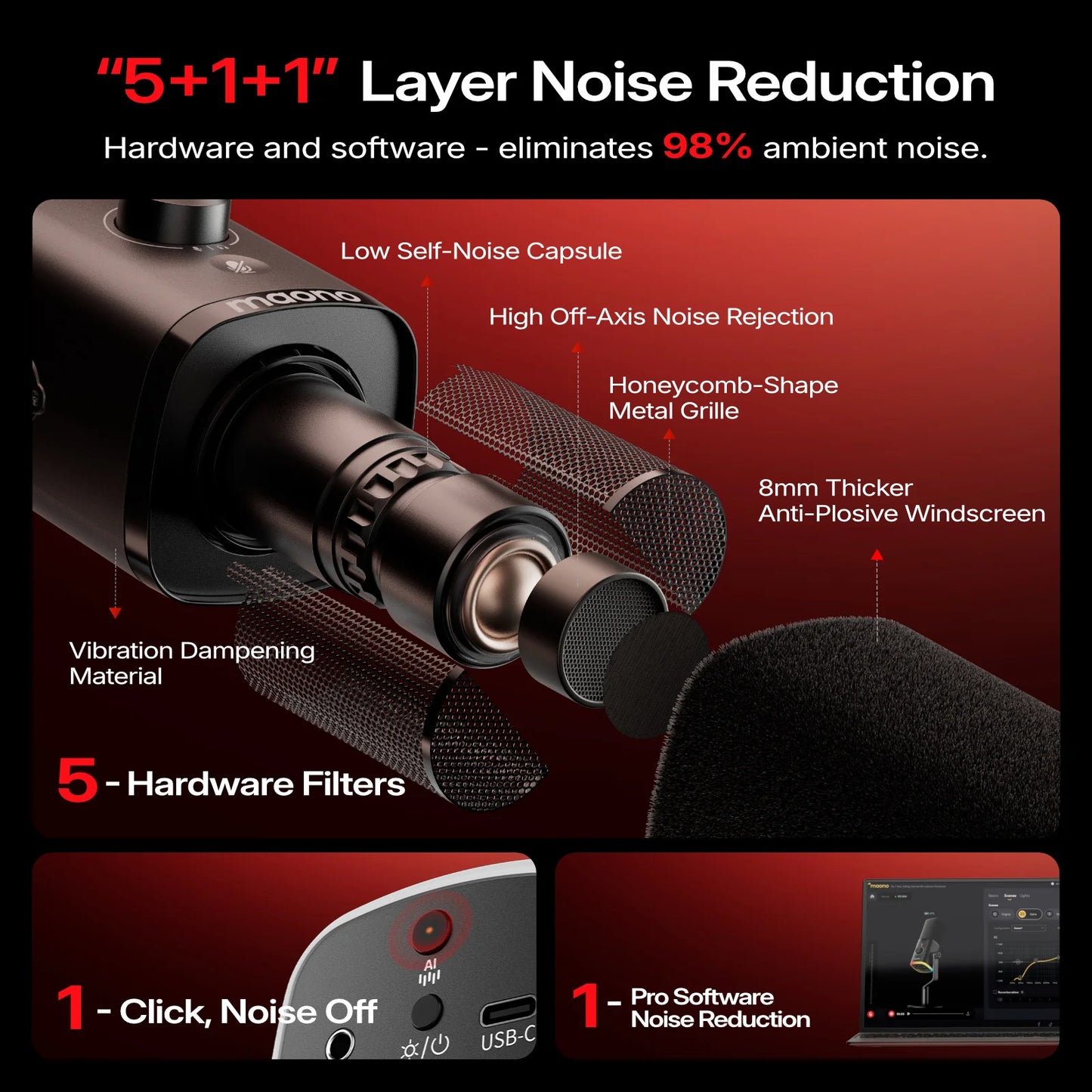 Wireless Dynamic Gaming Microphone with RGB Lighting and Noise Reduction