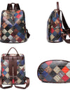 Patchwork Leather Backpacks Large Capacity Travel School Bag Retro Shoulder Bag Bagpack