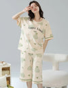 2-Pcs Women’s Summer Cotton Pajama Set – Breathable Short Sleeve Sleepwear with Cute Prints