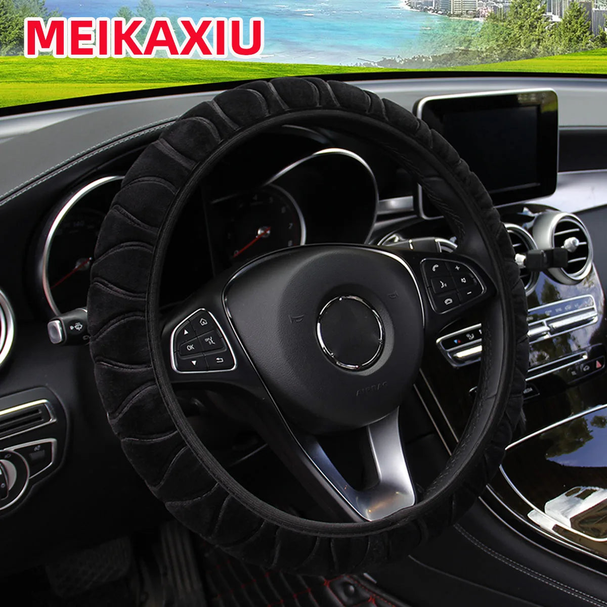 Soft Plush Pressed Flower Car Steering Wheel Cover 37CM 38CM
