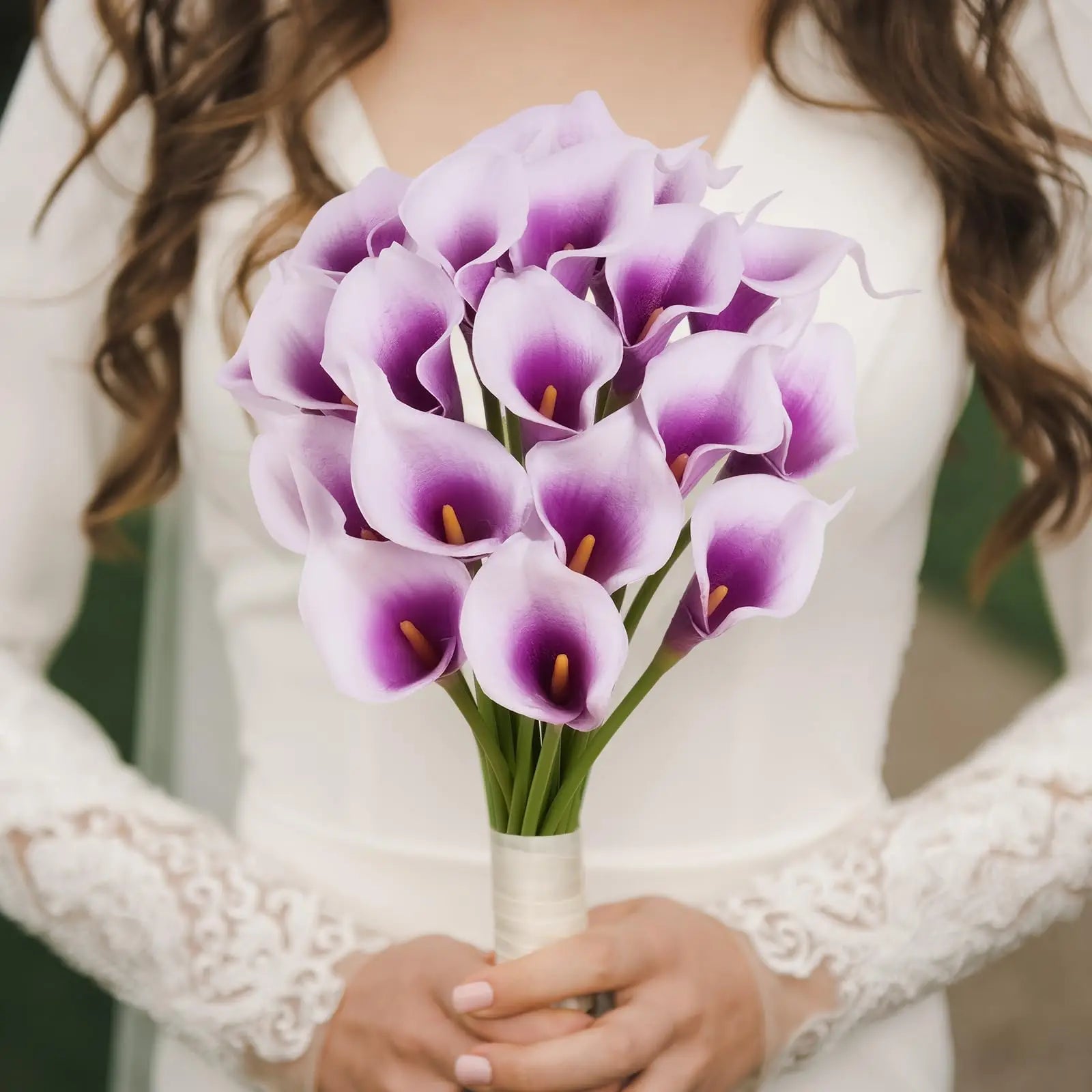 6PCS Calla Artificial Flowers for Decoration,Wedding Bridal Bouquet,for Home Room Office Table Decor, Purple Calla Fake Flower