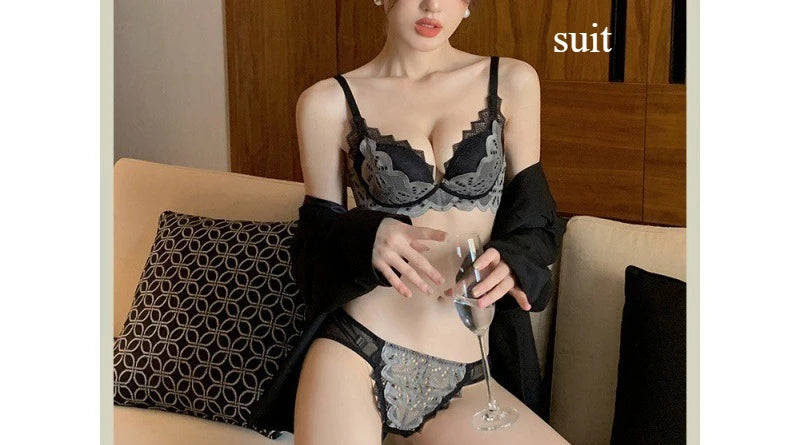 Womens Lace Minimizer Underwire Bra and Brief Set