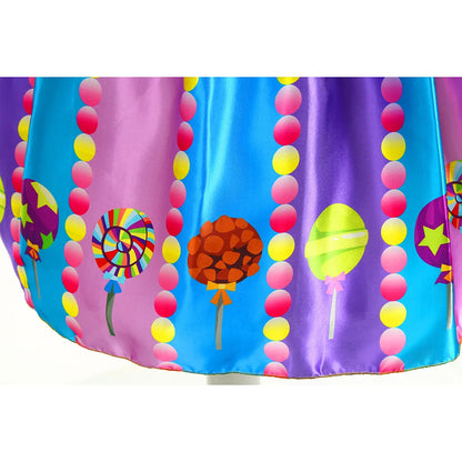 Girls Purim Festival Lollipop Costume Children Puff Sleeve Candy Costume Kids Sweet Lollipop Print Birthday Party Dresses