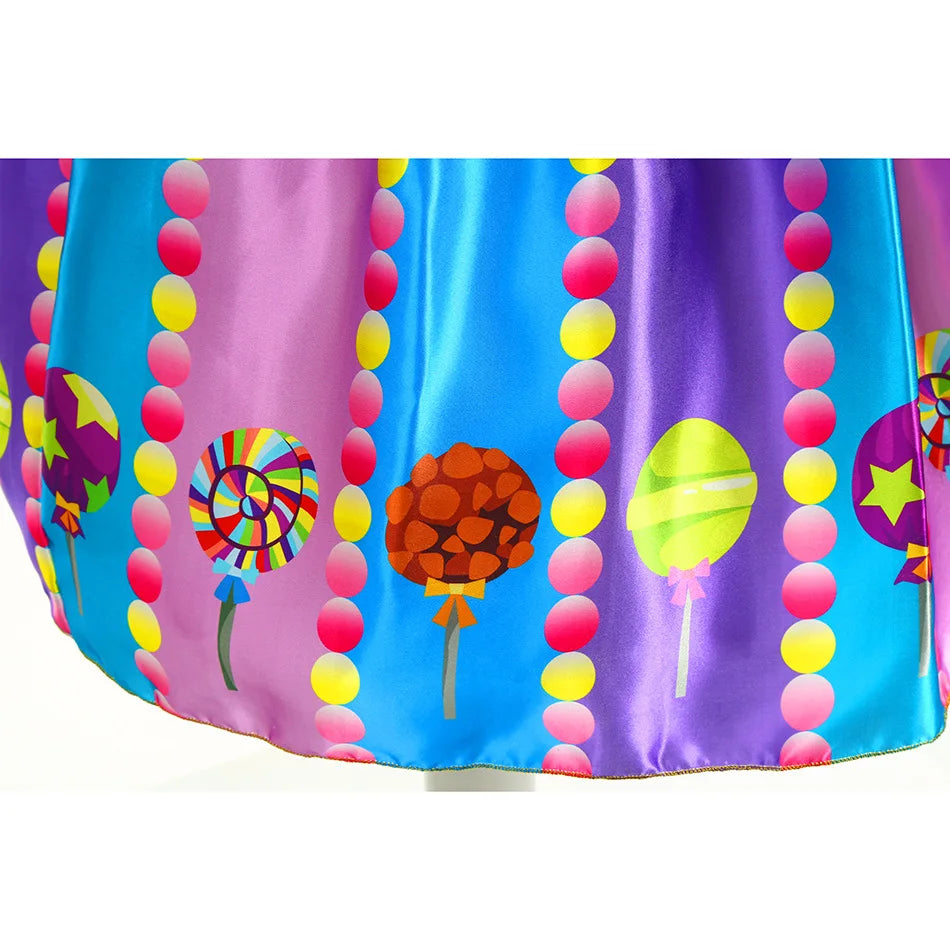 Girls Purim Festival Lollipop Costume  Puff Sleeve Candy Costume  Sweet Lollipop Print Birthday Party Dresses
