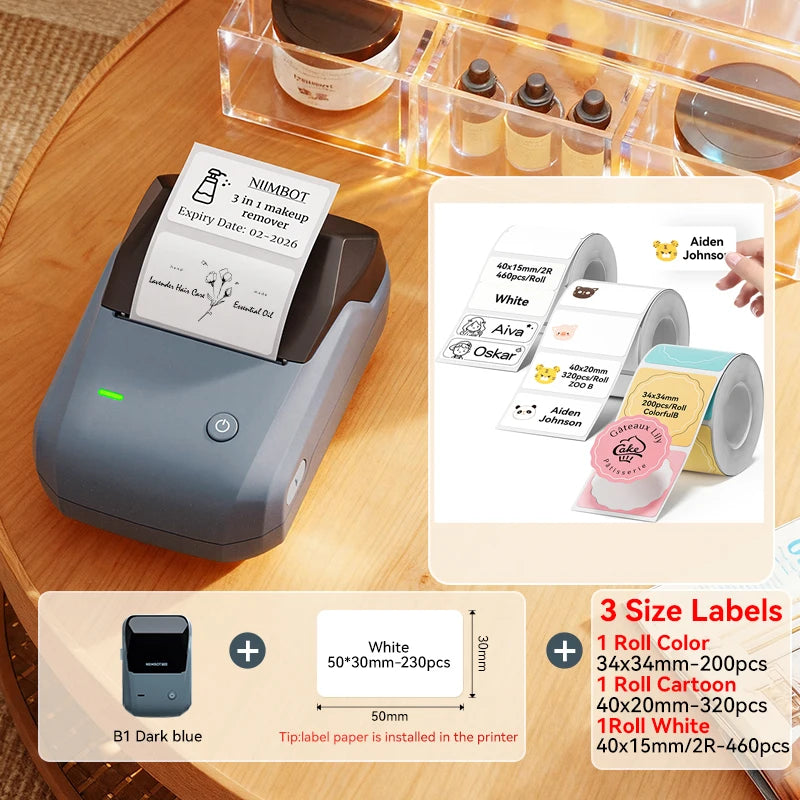 B1 Portable Thermal Label Printer 2 Inch, Bluetooth Mini Sticker Maker, Wireless Inkless Label Printer for Smartphone & PC