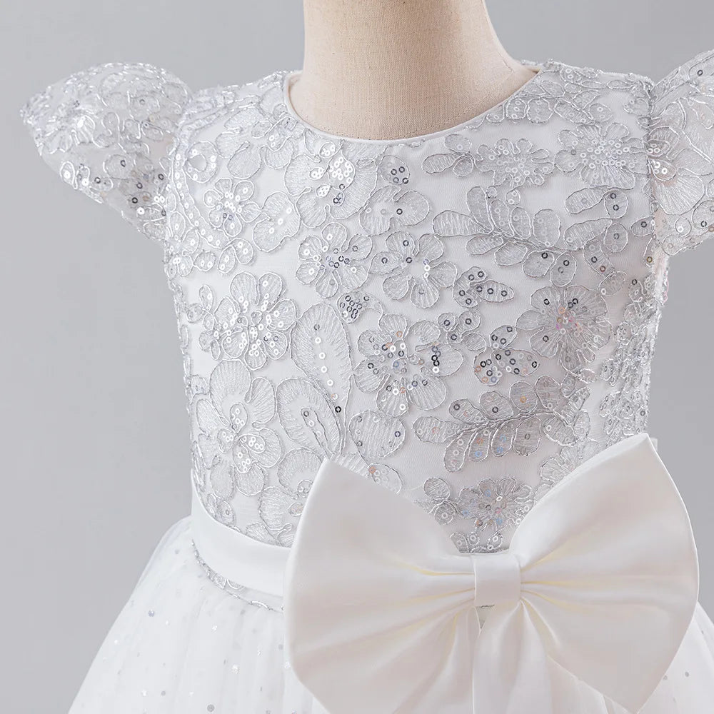 Girls Princess Dress - Fluffy Tulle Ball Gown with Bow Belt First Birthday Party Dress, Flower Girl Wedding Outfit