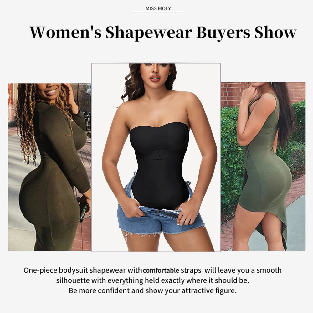 Strapless Thong Bodysuit for Women – Plus Size Tummy Control Shapewear