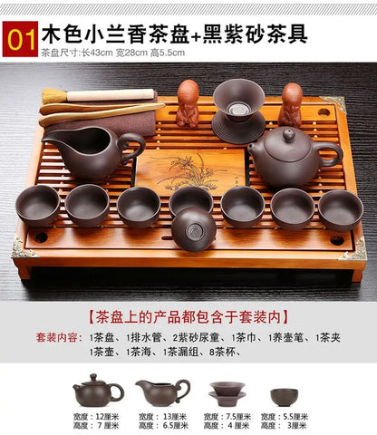 Yixing Ceramic Kung Fu Tea Set Solid Wood Tea Tray Teapot 27-piece Tea Suit